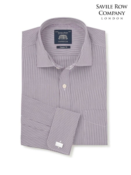 Күлгін - Regular Savile Row Company Classic Fit Striped Cotton Poplin Double Cuff Formal Shirt
