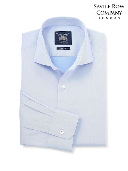 Skaj Plavo - Regular Savile Row Company Slim Fit Cotton Twill Single Cuff Formal Shirt