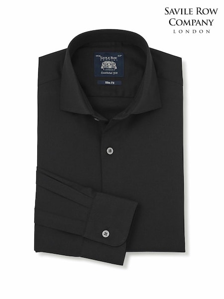 Melns - Regular Savile Row Company Slim Fit Stretch Cotton Herringbone Single Cuff Formal Shirt