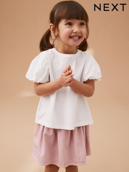Белый - Puff Short Sleeve 100% Cotton T-Shirt (3mths-7yrs) (505968) | €6 - €8