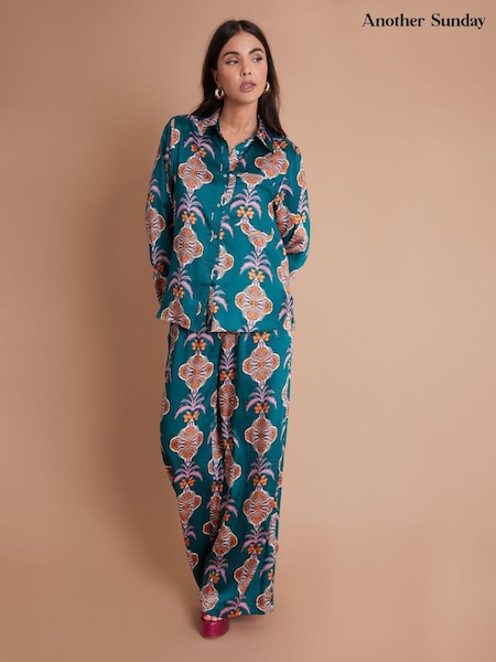 Another Sunday Long Sleeved Satin Oversized Shirt In Multi Print (506032) | €25