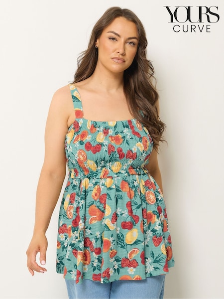 Zeleno - Yours Curve Voćni print Peplum prsluk