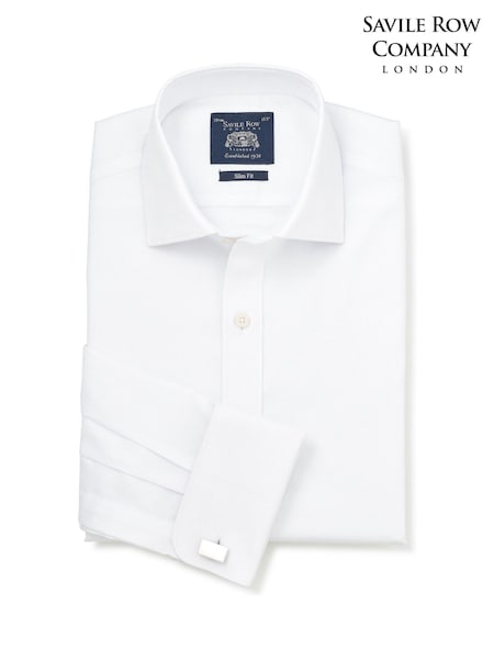 White - Regular Savile Row Company Slim Fit Cotton Dobby Double Cuff Formal Shirt