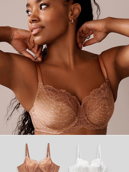 Neutral Spot Print/White 2 Pack DD+ Non Pad Wired Full Cup Microfibre Lace Bras (506523) | €19