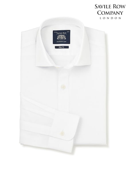 White - Regular Savile Row Company Slim Fit Cotton Dobby Single Cuff Formal Shirt