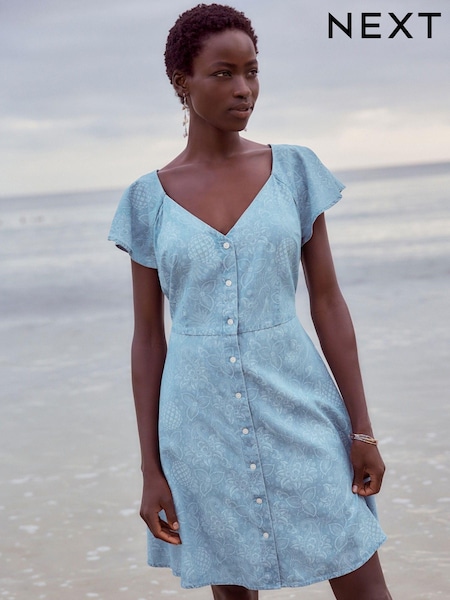Blue Floral Print Denim TENCEL™ Mini Tea Dress (506622) | €25