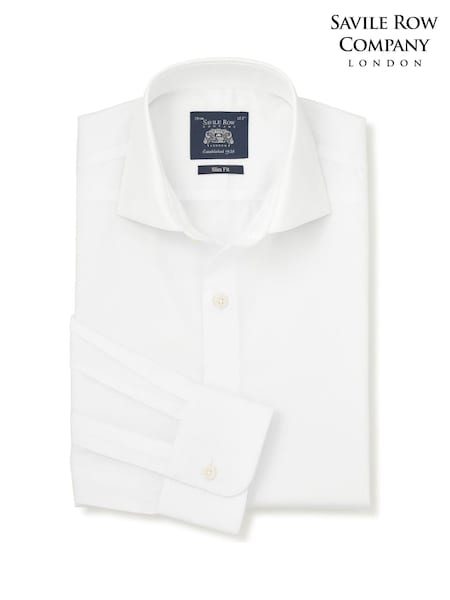 Weiß - Regular Savile Row Company Slim Fit Cotton Twill Single Cuff Formal Shirt