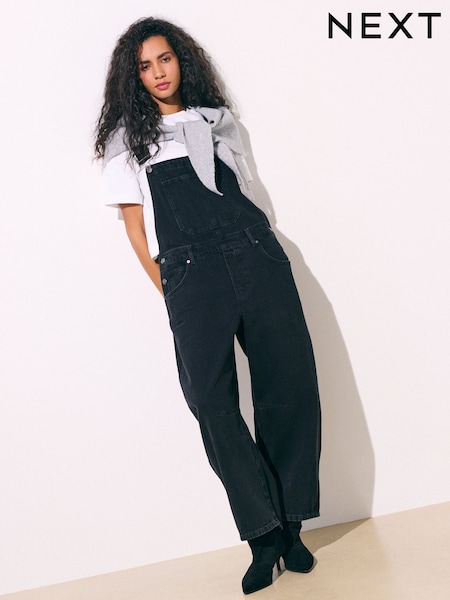 Schwarz - Denim Barrel-Latzhosen-Jumpsuit