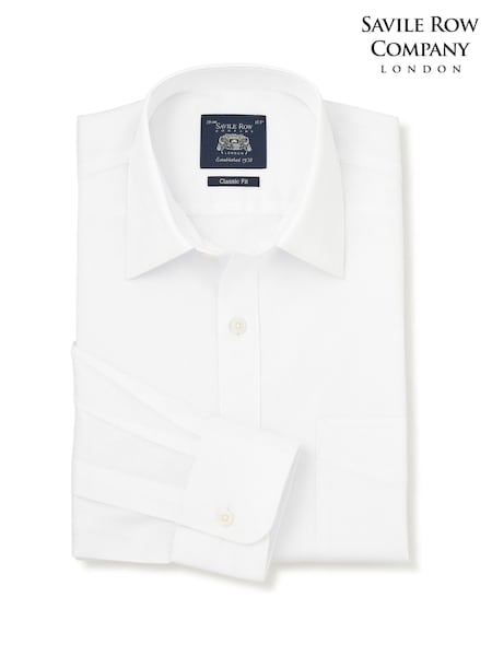 Bílá - Regular Savile Row Company Classic Fit Cotton Dobby Classic Fit Single Cuff Formal Shirt
