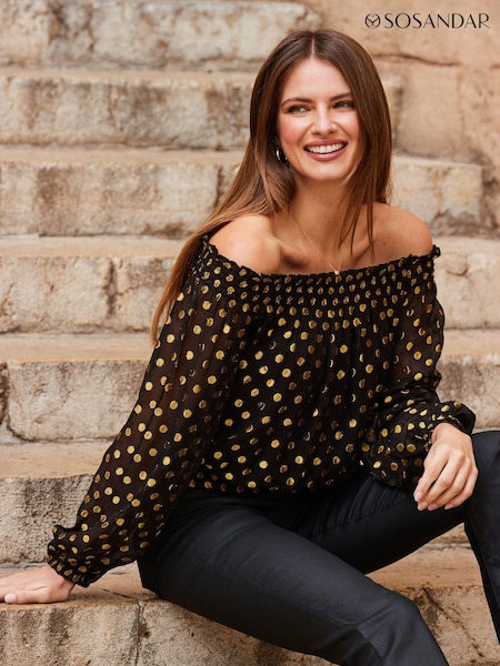 Sosandar Black Spot Bardot Top (507666) | AED151