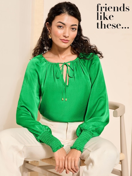 Зеленый - Friends Like These Tie Neck Long Sleeve Blouse (508657) | €11
