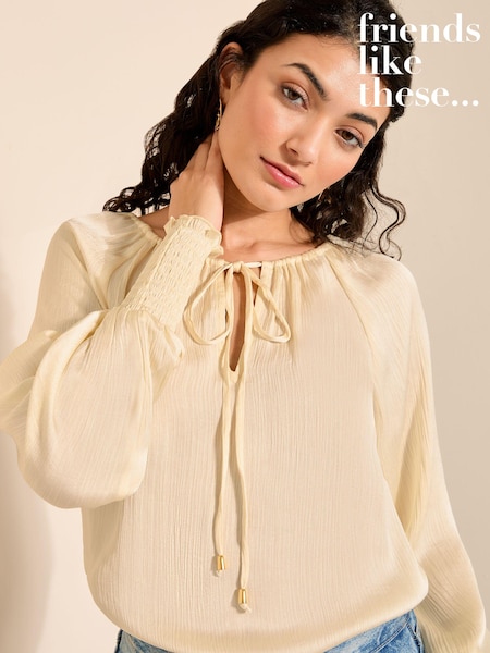 Friends Like These Champagne Gold Tie Neck Long Sleeve Blouse (508711) | €11.50