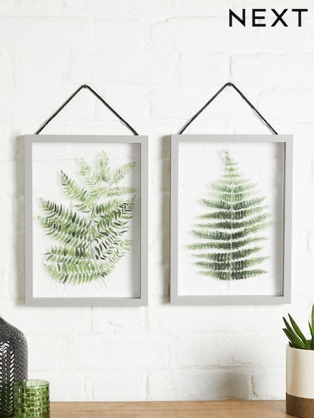 Set of 2 Green Floating Botanicals in Grey Hanging Framed Wall Art (508740) | €28