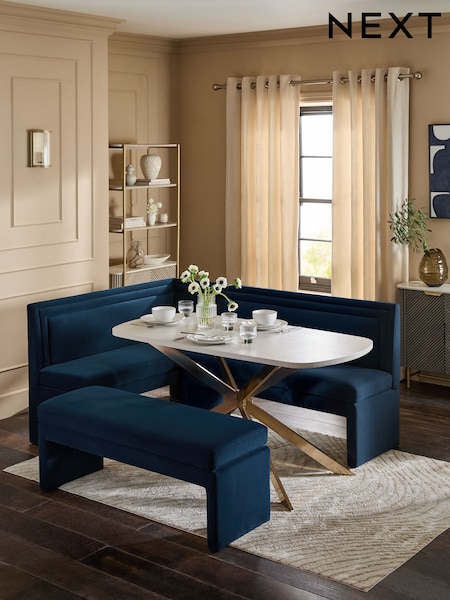 Soft Velvet Navy 6 Seater Evie Dining Table and Corner Bench Set (508787) | €2,150