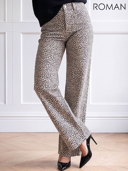 Black - Roman Leopard Print Cord Denim Trousers