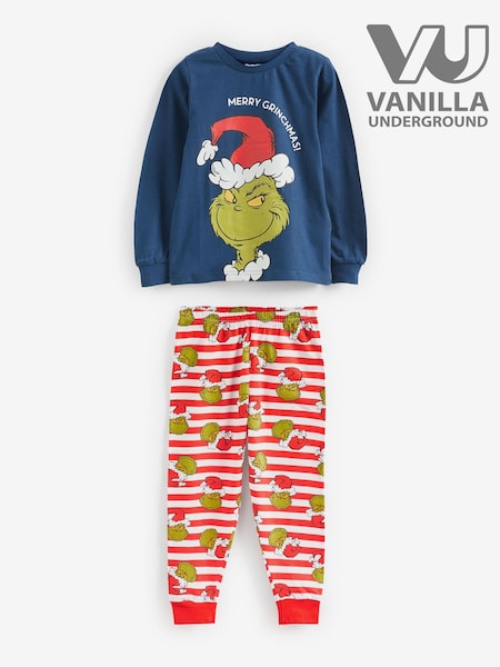 Vanilla Underground Blue The Grinch Boys Long Sleeve Long Leg 100% Cotton Pyjamas Christmas Set (509017) | €23