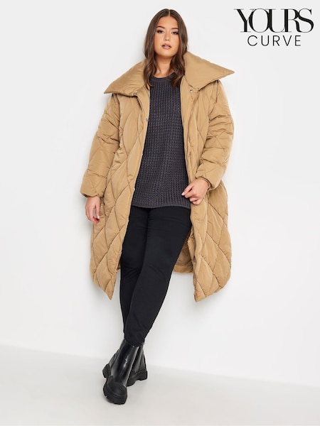 Yours Curve Cream Diamond Quilted Puffer Coat (509297) | $131
