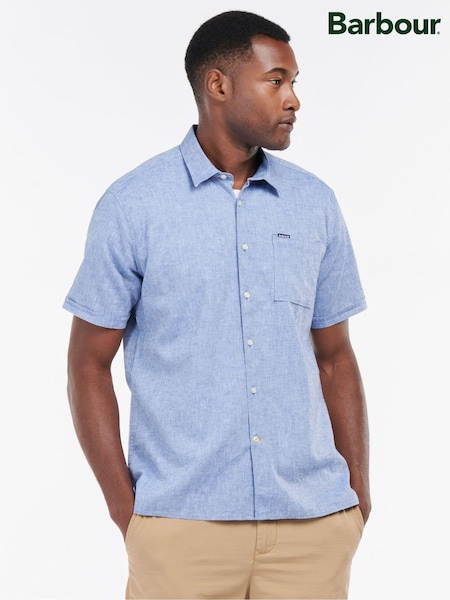 Barbour® Blue Nelson Linen Blend Short Sleeve Shirt (509324) | €112