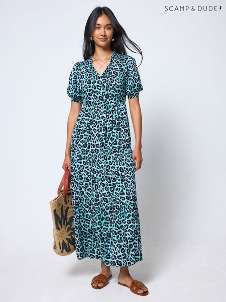 Green - Scamp & Dude Summer Jaguar Tie Front Maxi Dress