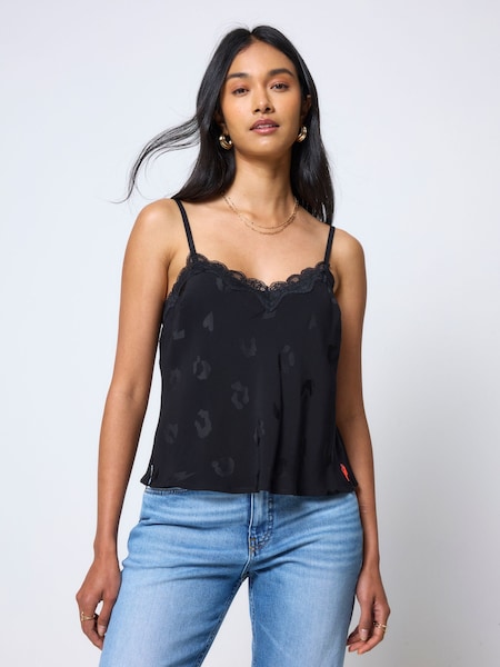 Black - Scamp & Dude Jacquard Lace Trim Cami Top