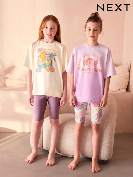 Cream/ škrlatna; vijolična prelivajoča se barva - 100% Cotton Short Pyjamas 2 Pack (3-16yrs) (509502) | € 17 - € 22
