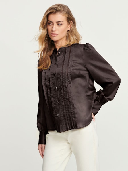 Schokoladenbraun - Ladder Pleated Long Sleeve Blouse (510087) | 9 €