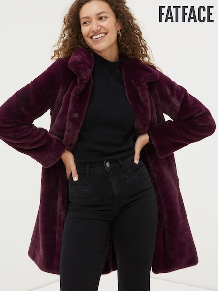 FatFace Purple Freya Faux Fur Long Coat (510335) | €77