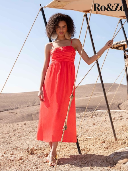 Ro&Zo Red Flame Strappy Linen Midi dress (510360) | €72