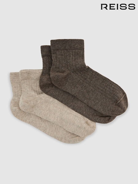 بني فاتح - Reiss Becci 2-pack Cotton-blend Ribbed Trainer Socks
