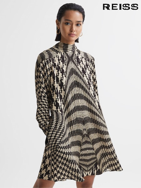 Reiss Black/White Ester Dogtooth Mini Dress (510852) | 1,749 QAR