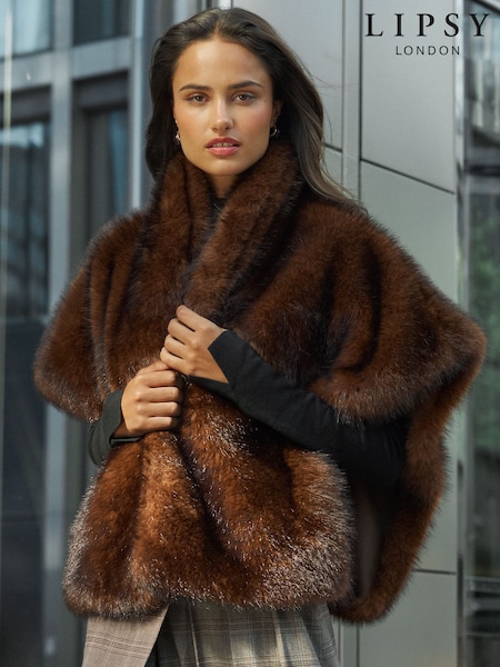 Chocolate Brown - Lipsy Faux Fur Cape Poncho