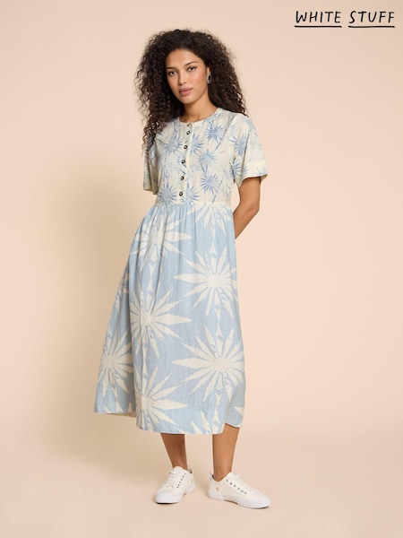 White Stuff Blue Pip Linen Blend Midi Dress (511040) | €54