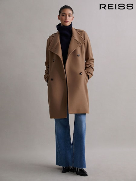 Reiss Camel Amie Wool Blend Double Breasted Coat (511140) | €595