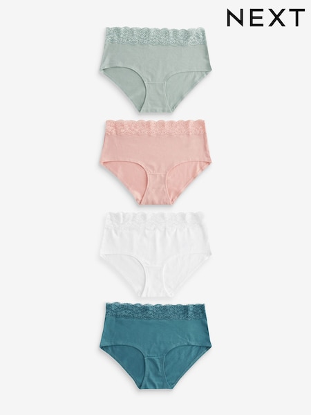 White/Pink/Green Midi Cotton and Lace Knickers 4 Pack (511360) | SGD 30