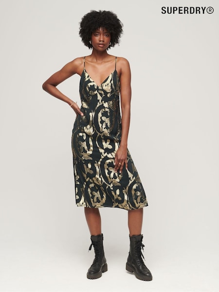 Superdry Green Metallic Midi Slip Dress (511383) | €24