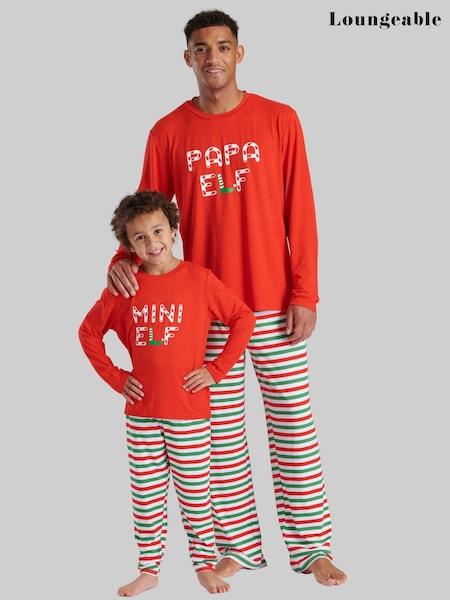 Loungeable Red Mens Christmas Papa Elf Long Sleeve and Long Joggers Pyjamas Set (511685) | AED105