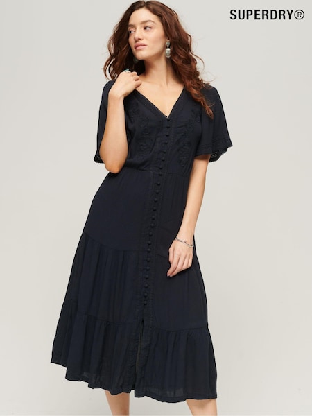 SUPERDRY Black Embroidered Tiered Midi Dress (512075) | €31