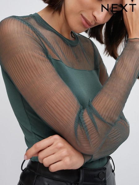 Green Long Sleeve Mesh Insert Top (512307) | €16