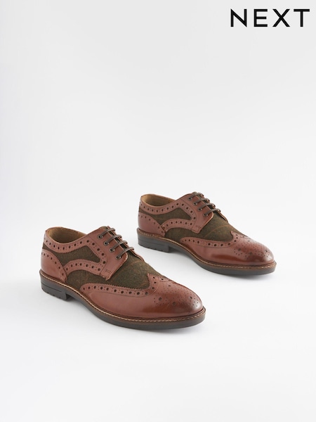 Tan Brown Leather Tweed Detail Brogues (512387) | €27