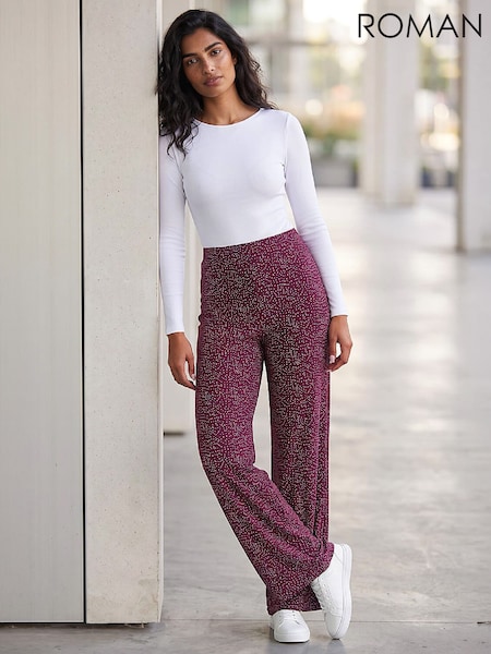 أحمر - Roman All Over Spot Print Trousers
