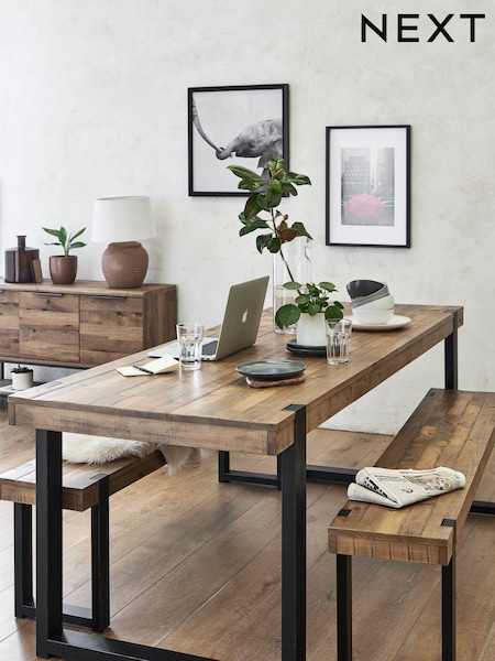 Natural and Black Jefferson Solid Wood Pine 8 Seater Dining Table and Bench Set (512634) | €1,225