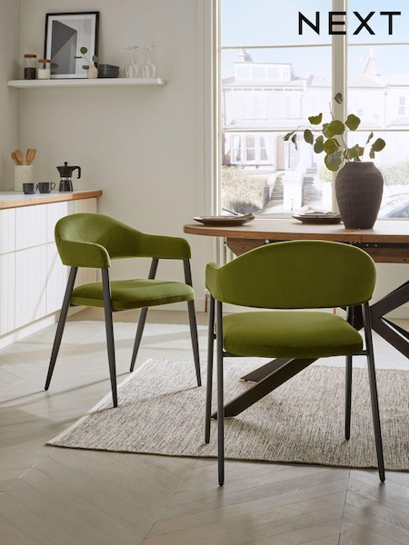 Set of 2 Soft Velvet Olive Green Nora Dining Chairs (512661) | €285