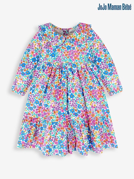 JoJo Maman Bébé Girls' Floral Cord Tiered Dress With Collar (512766) | 39 €
