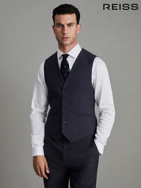 Reiss Navy Hope Modern Fit Wool Blend Waistcoat (512865) | €142