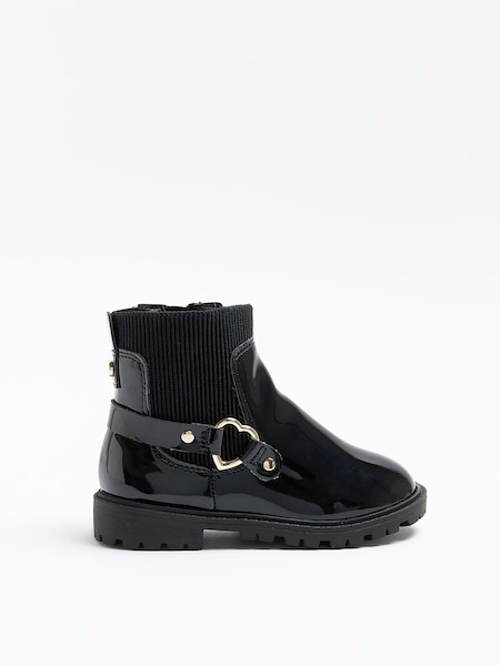 River Island Black River Island Girls Heart Strap Black Boots (513014) | €14.50