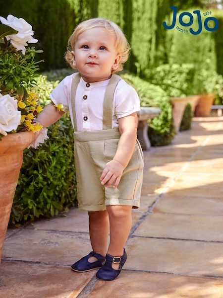 JoJo Maman Bébé Stone 2-Piece Baby Grandad Shirt & Shorts Set (513092) | 148 QAR - 158 QAR