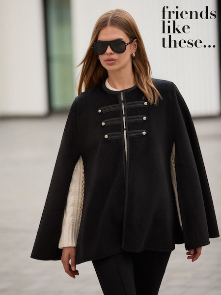 שחור - Friends Like These Soft Touch Military Cape Poncho