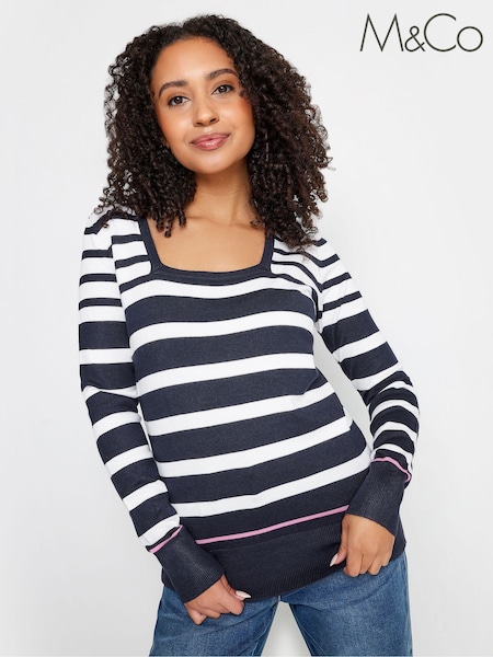 M&Co Navy Blue & White Petite Long Sleeve Stripe Jumper (514092) | €36