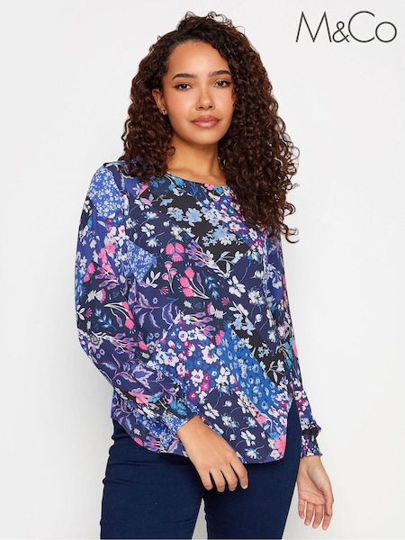 M&Co Blue Shirred Cuff Long Sleeve Top (514158) | €36