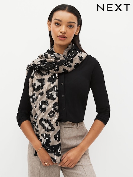 Animal Print Foil Plissé Lightweight Scarf (514179) | €8